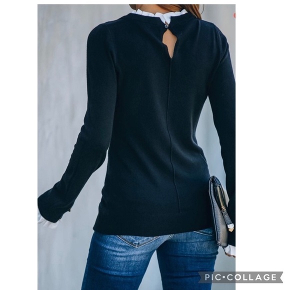 Black Sweater w/White Collar & Cuffs - Picture 3 of 7